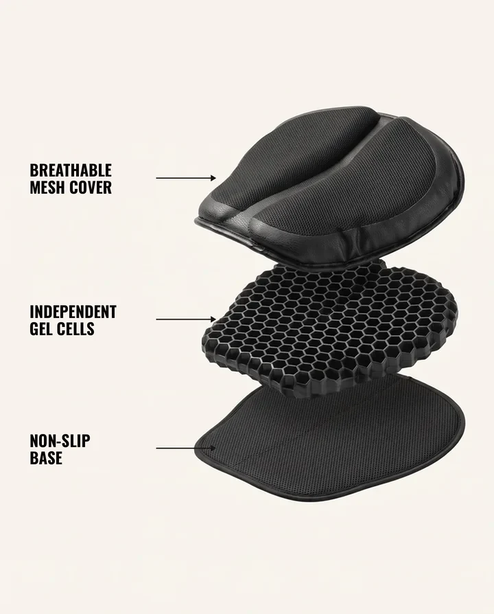 Mesh cover, gel cells, non-slip base